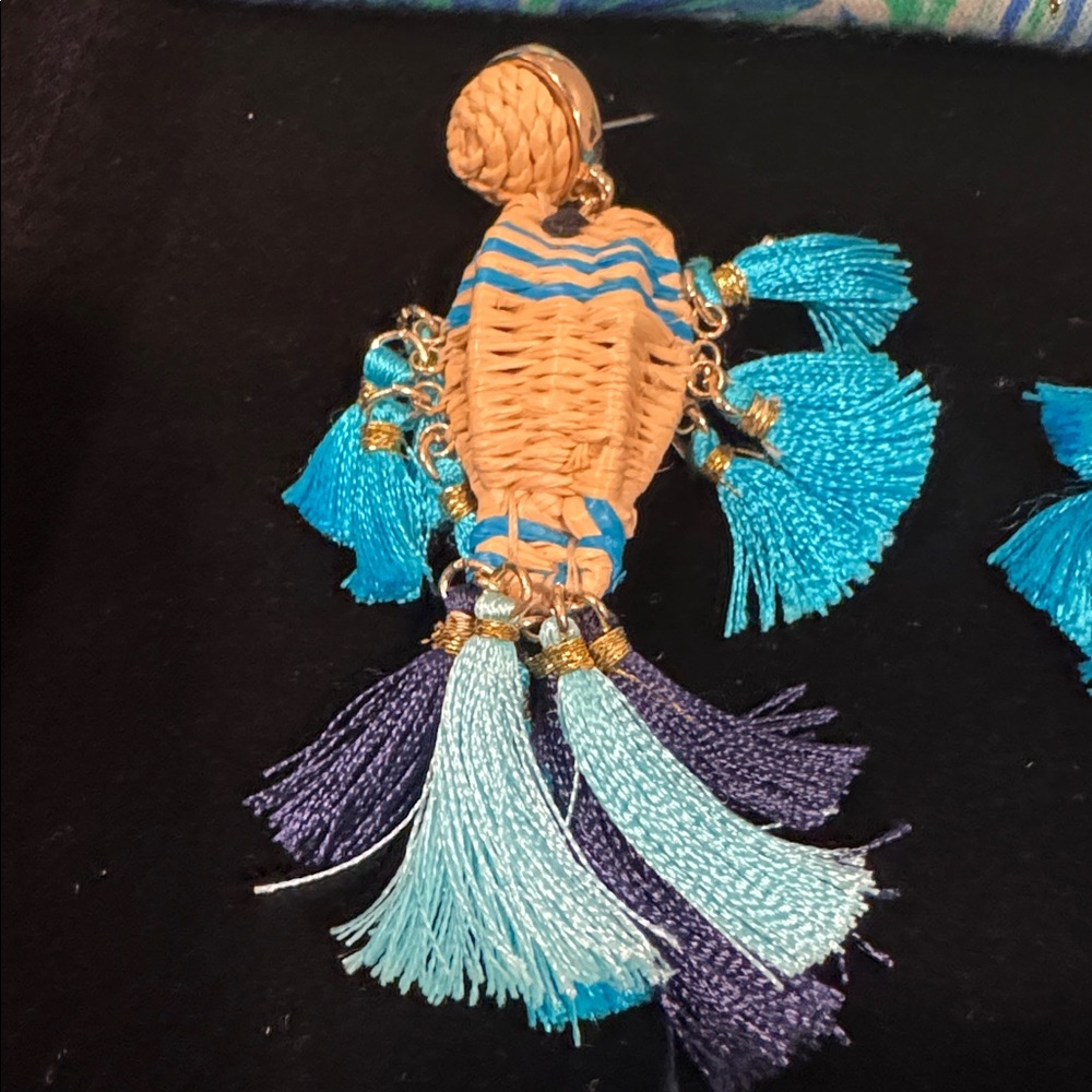 Lilly Pulitzer Blue and Tan woven post Earrings - Picture 2 of 6